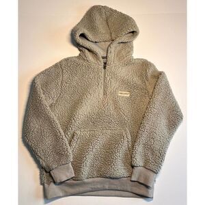 Simply Southern Collection Grey High Pile Sherpa 1/4 Zip Hooded Pullover